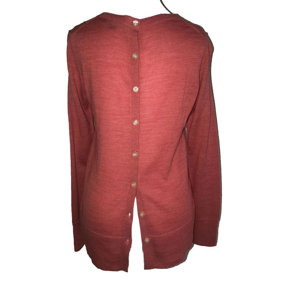 Ann Taylor‎ Sweater M Coral Pink Merino Wool Blend Lightweight Button Down Back